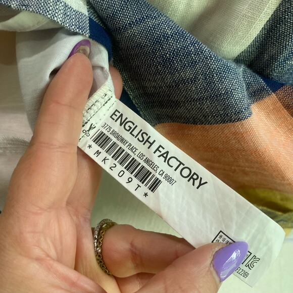 English Factory Short Sleeve Ruffled Cold Shoulder Plaid Top Size XS - Picture 7 of 11